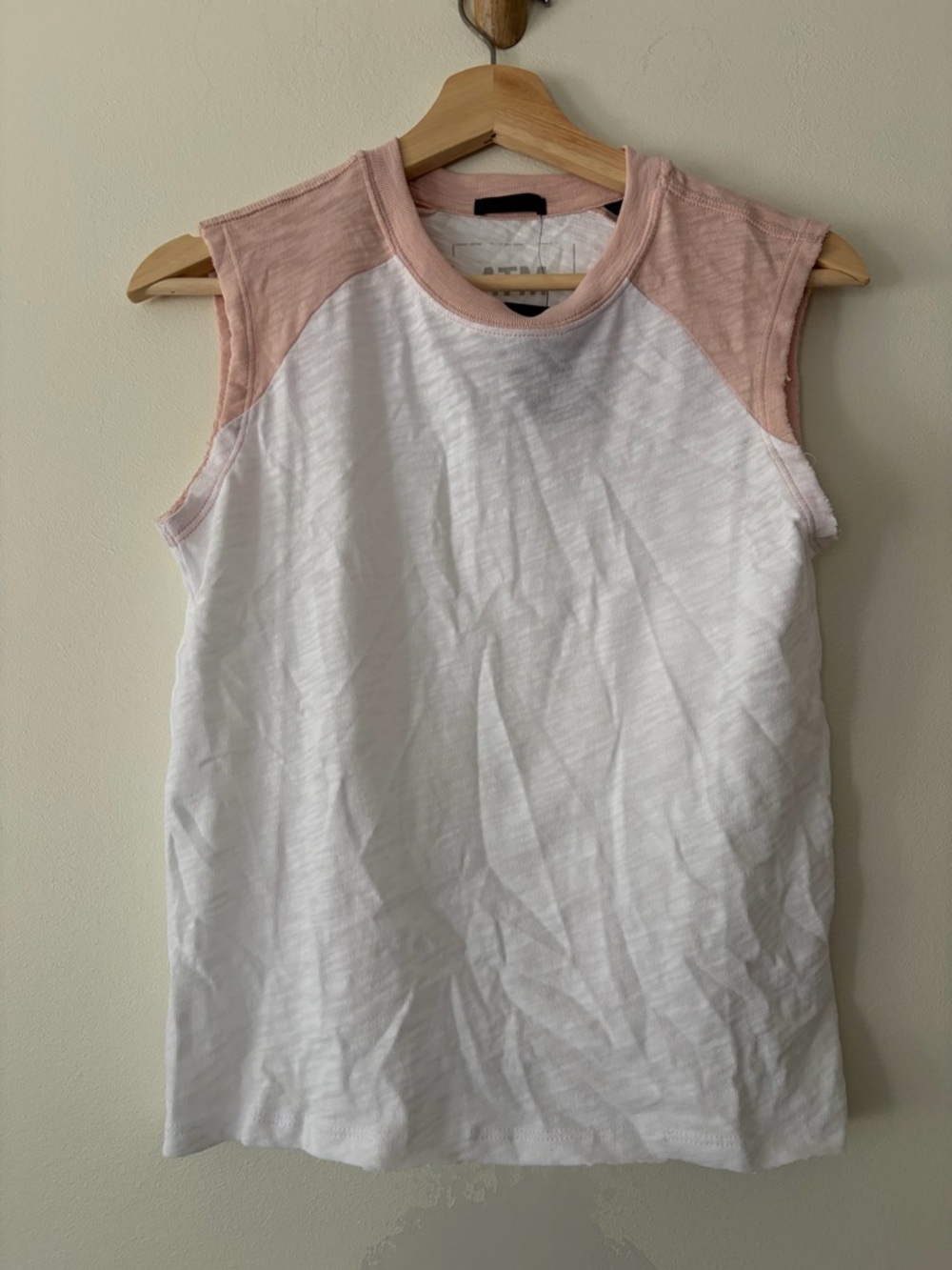 NWT ATM Anthony Thomas Melillo White Tank with Pale Pink Raglan Shoulders
